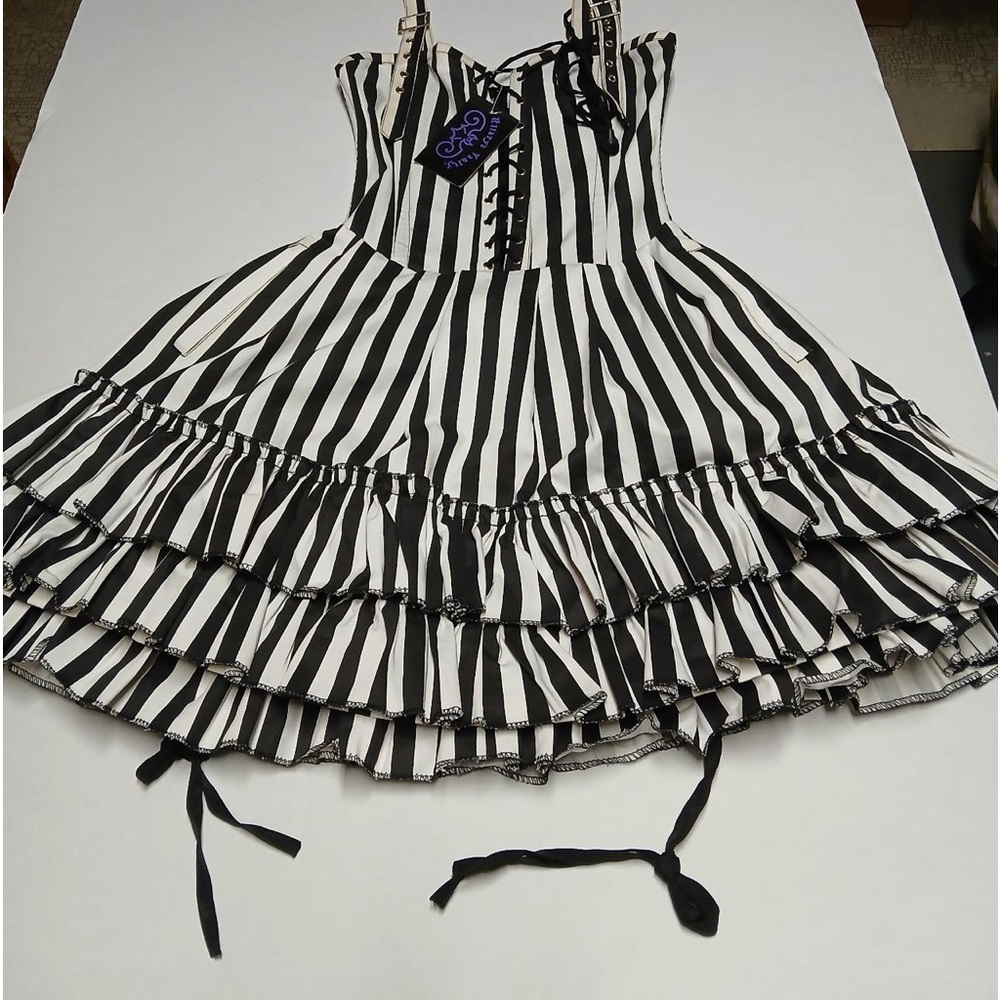 Hilarys vanity Mercedes black and white striped lace up front dress